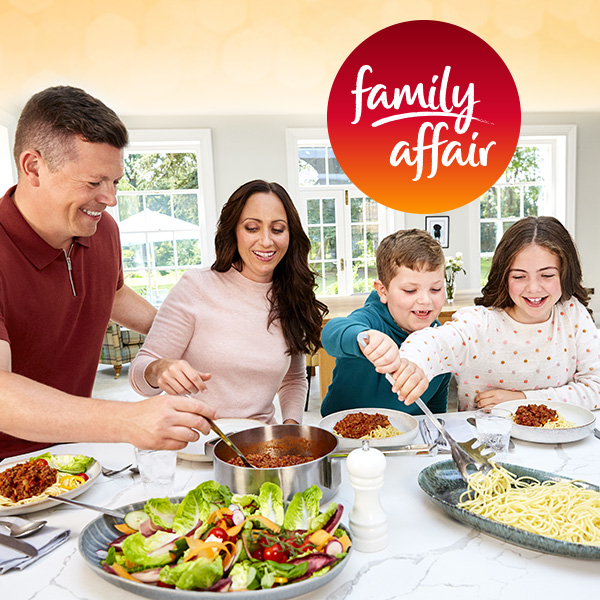 family affair - family of 4 eating dinner