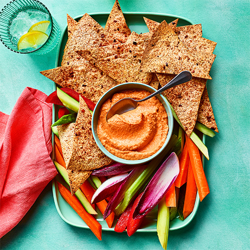 Slimming World Wraps - nachos with red pepper dip