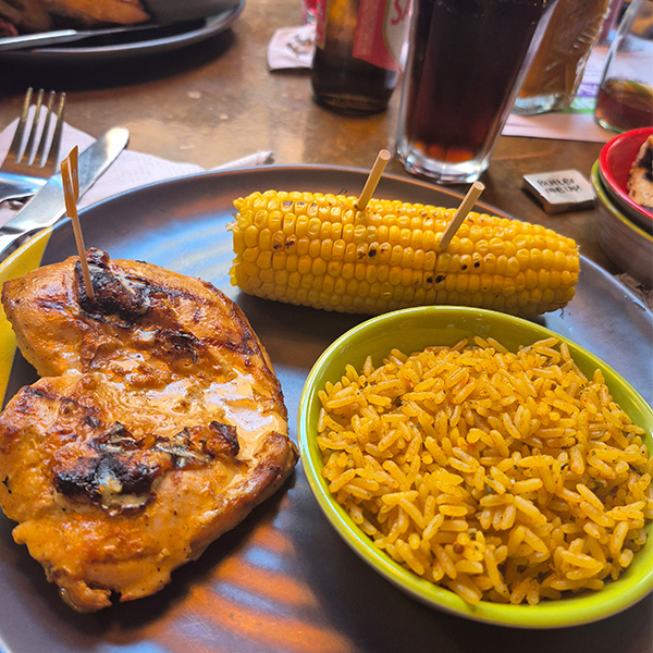 Slimming World member Hayley's Nandos order: Butterfly chicken, spicy rice and corn on cob
