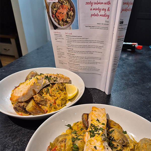 Slimming World member Simone's Slimming World Kitchen dish - Zesty salmon with a minty veg and potato medley