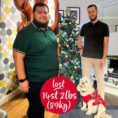 Slimming World member Aaron Walker before and after - lost 14st 2lbs (89kg)