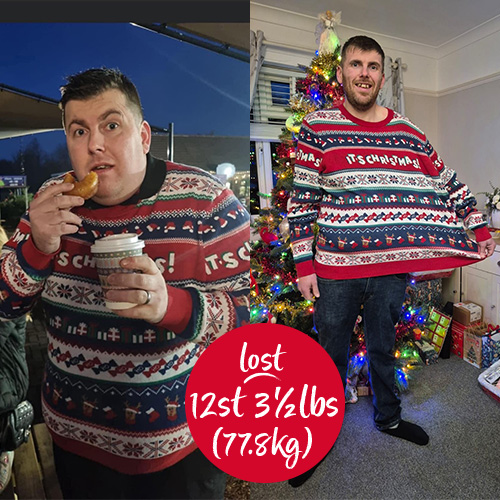 Slimming World member James Garner before and after - lost 12st 3½lbs (77.8kg)